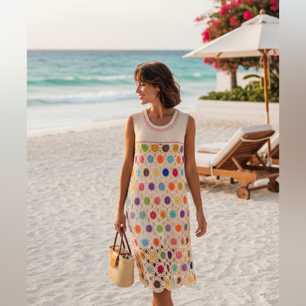 Multicolor floral crochet dress